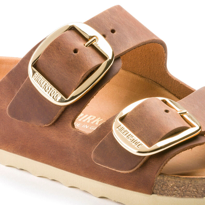 Arizona Big Buckle Classic Footbed Sandal in Cognac Oiled Leather