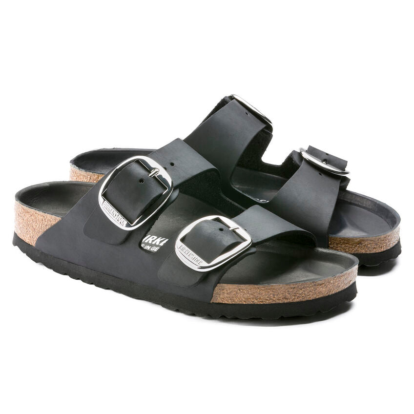 Arizona Big Buckle Classic Footbed Sandal in Black Oiled Leather CLOSEOUTS