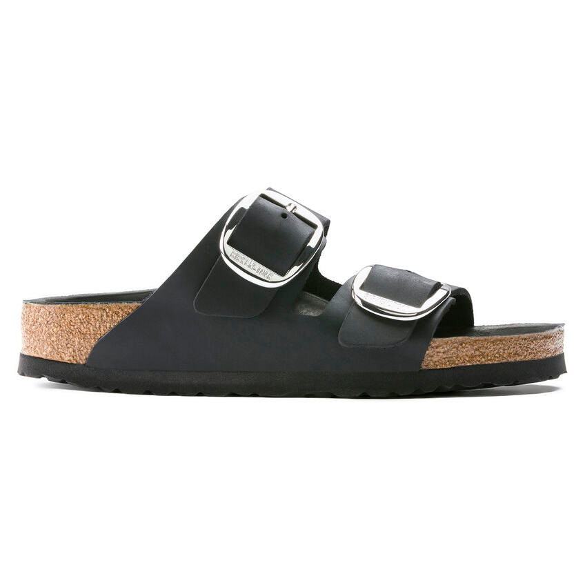 Arizona Big Buckle Classic Footbed Sandal in Black Oiled Leather CLOSEOUTS