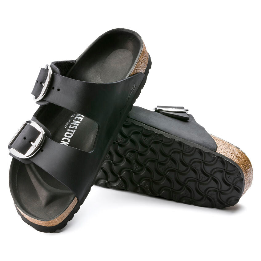 Arizona Big Buckle Classic Footbed Sandal in Black Oiled Leather CLOSEOUTS