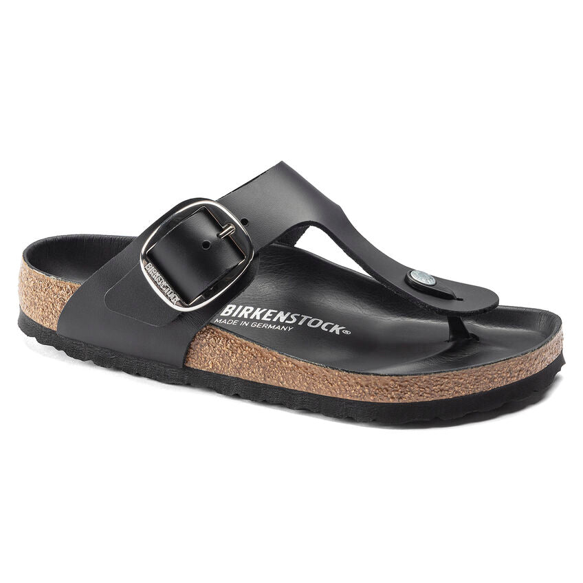 Gizeh Original footbed Big Buckle Toe Post Sandal in Black Oiled Leather CLOSEOUTS