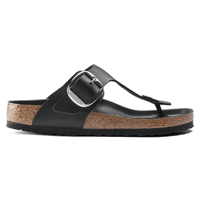 Gizeh Original footbed Big Buckle Toe Post Sandal in Black Oiled Leather CLOSEOUTS