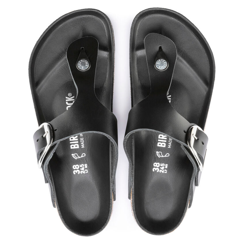 Gizeh Original footbed Big Buckle Toe Post Sandal in Black Oiled Leather CLOSEOUTS