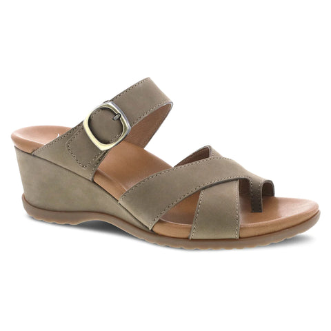 Aubree Strappy Toe Loop Slide Wedge in Taupe Nubuck CLOSEOUTS