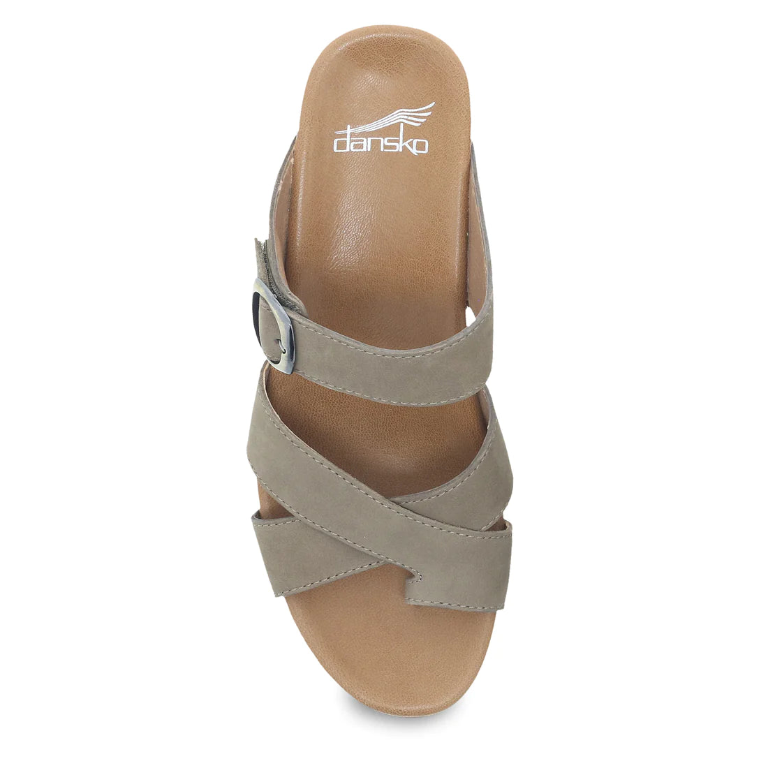 Aubree Strappy Toe Loop Slide Wedge in Taupe Nubuck CLOSEOUTS