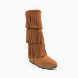 Fringe 3-Layer Moccasin Boot in Brown