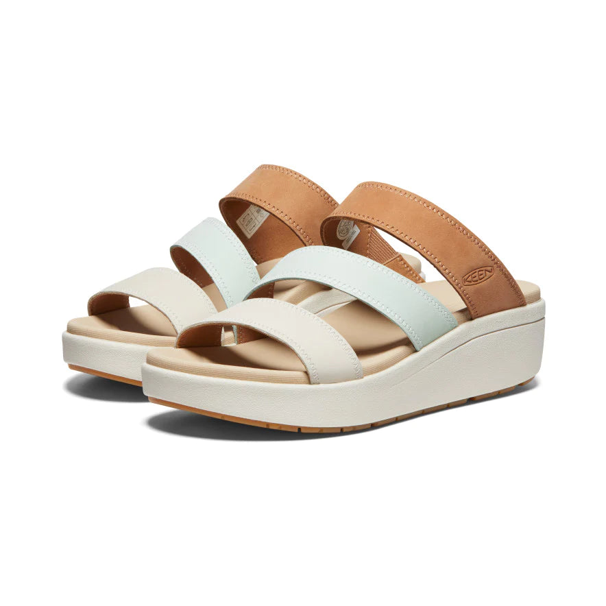 Ellecity Wedge Slide in Natural Leather/ Clear Aqua