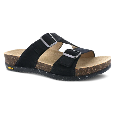 Dayna Two Strap Suede Sandal in Black