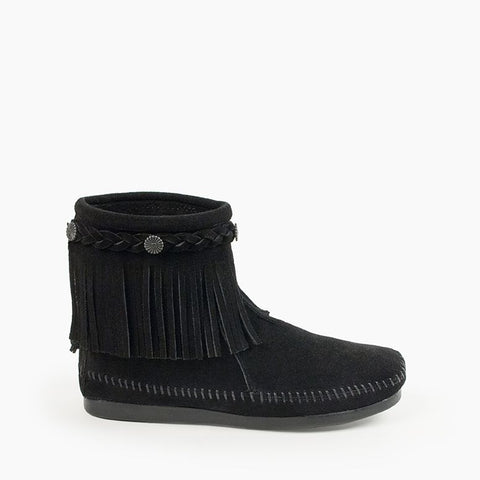 High Top Back Zip Moccasin Boot in Black
