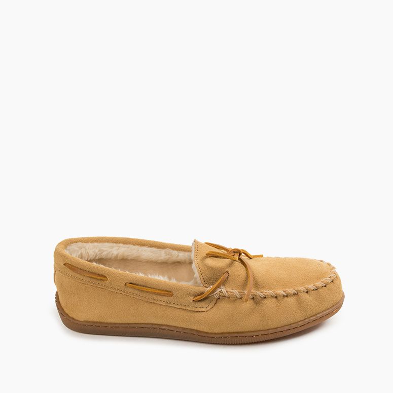 Men's Pile Lined Hardsole Moccasin in Tan