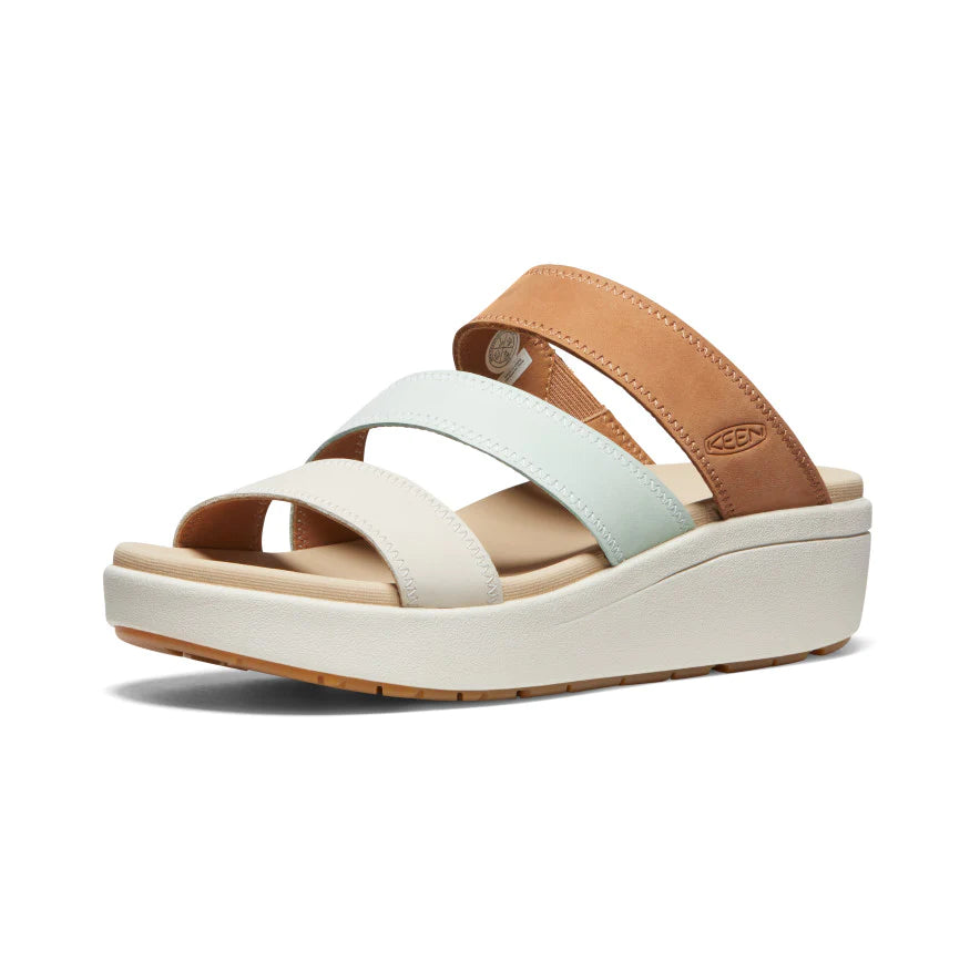 Ellecity Wedge Slide in Natural Leather/ Clear Aqua