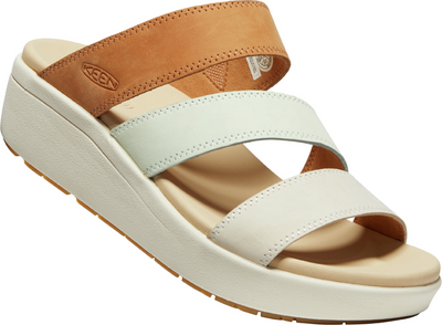 Ellecity Wedge Slide in Natural Leather/ Clear Aqua CLOSEOUTS