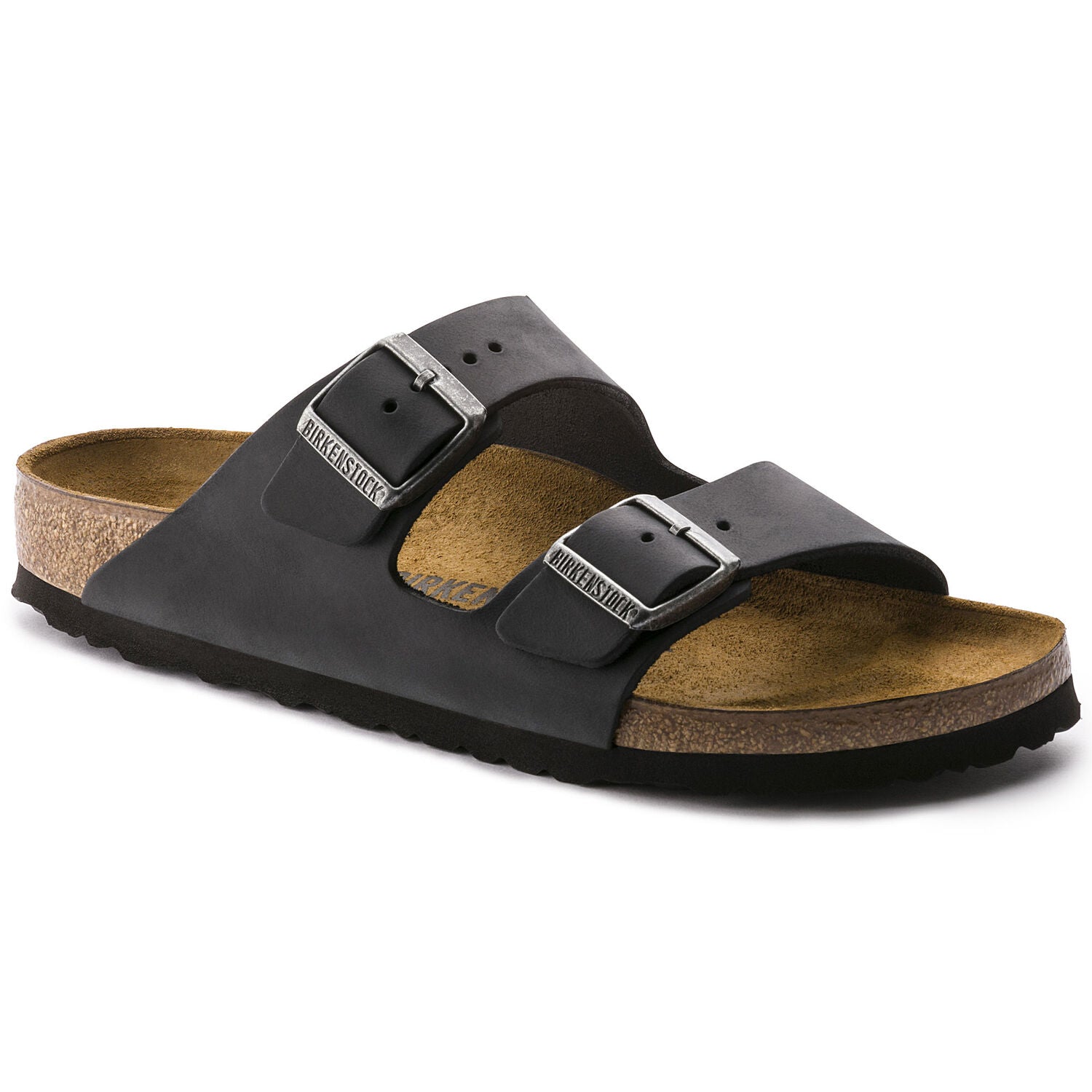 Arizona Classic Footbed Sandal in Black Oiled Leather