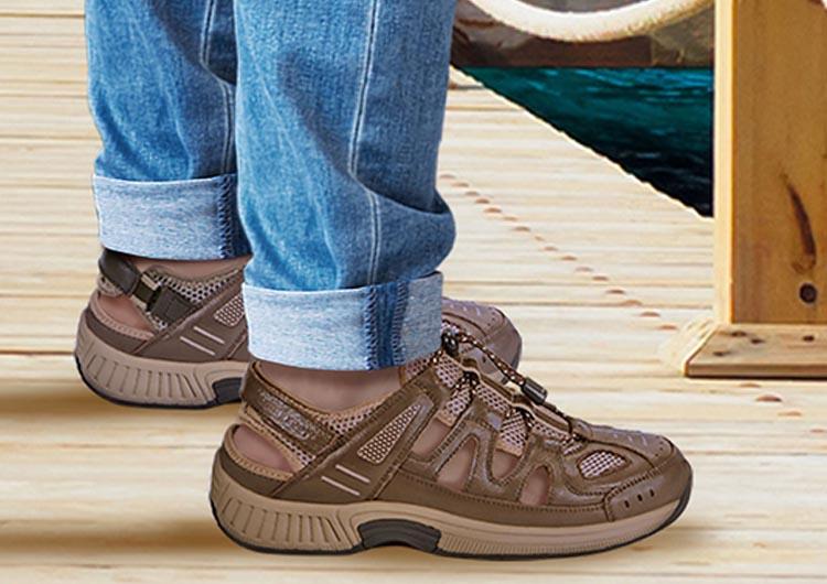 Alpine Fisherman Sandal With Velcro Heel Strap Wide Width in Brown CLOSEOUTS