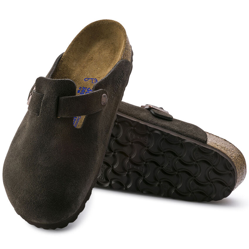 Boston Buckle Soft Footbed Mule in Mocha Suede