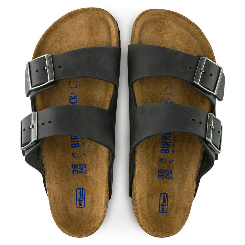 Arizona Classic Footbed Sandal in Black Oiled Leather