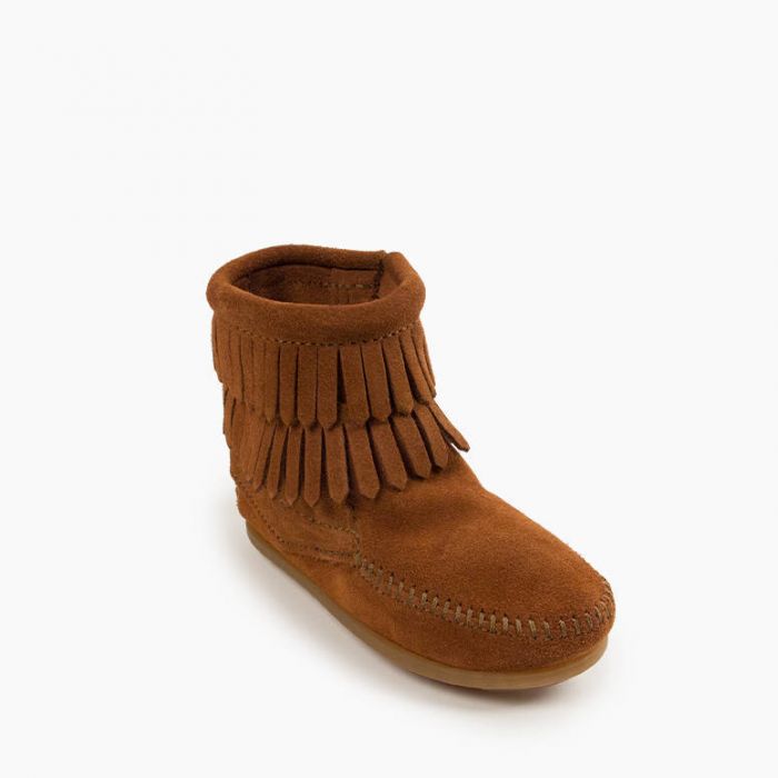 Kids' Double Fringe Side Zip Boot in Brown