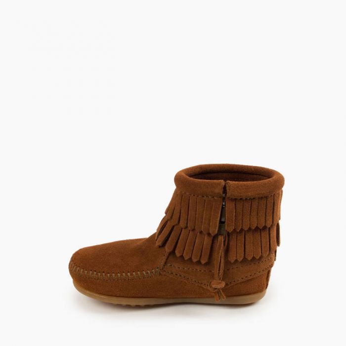 Kids' Double Fringe Side Zip Boot in Brown