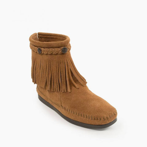 High Top Back Zip Moccasin Boot in Taupe