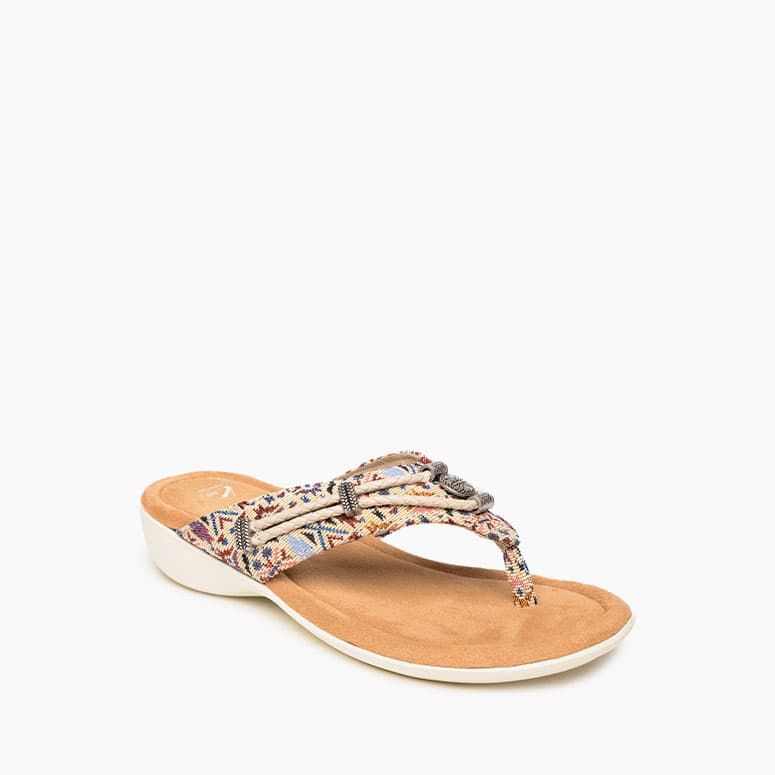 Silverthorn360 Toe Post Sandal in Cream Needlepoint Print CLOSEOUTS