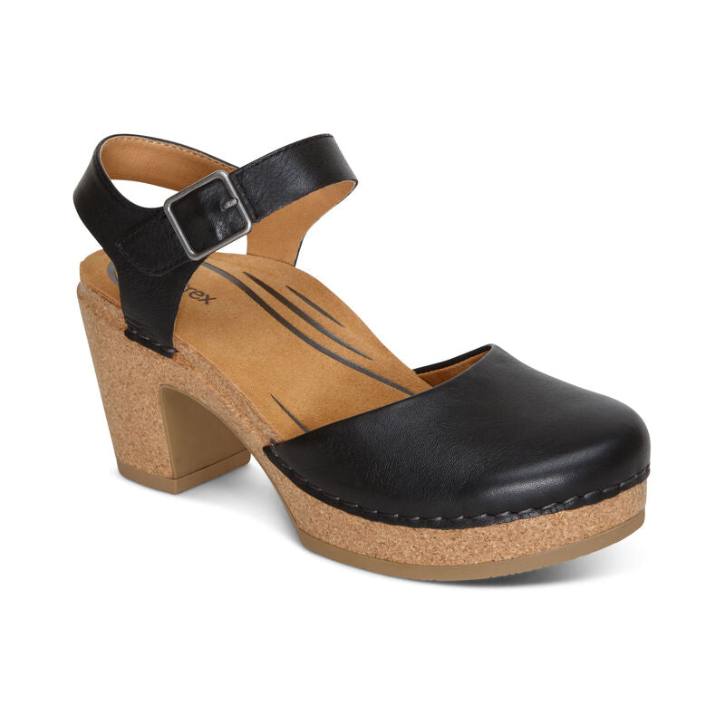 Finley Quarter Strap Cork Heel in Black