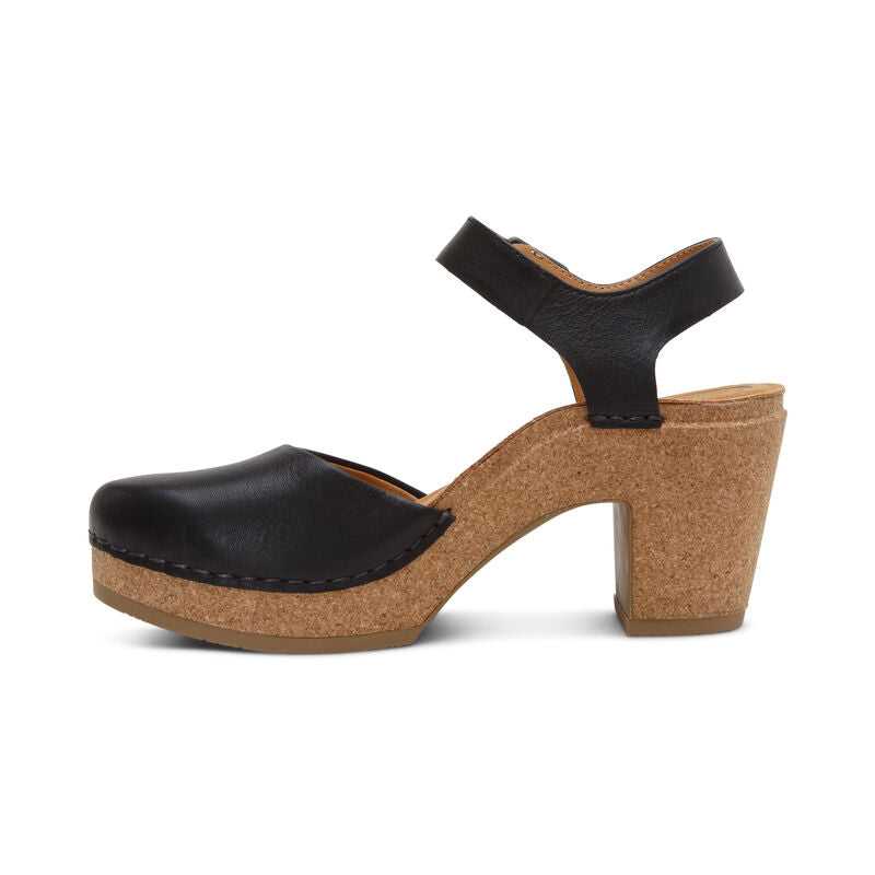 Finley Quarter Strap Cork Heel in Black