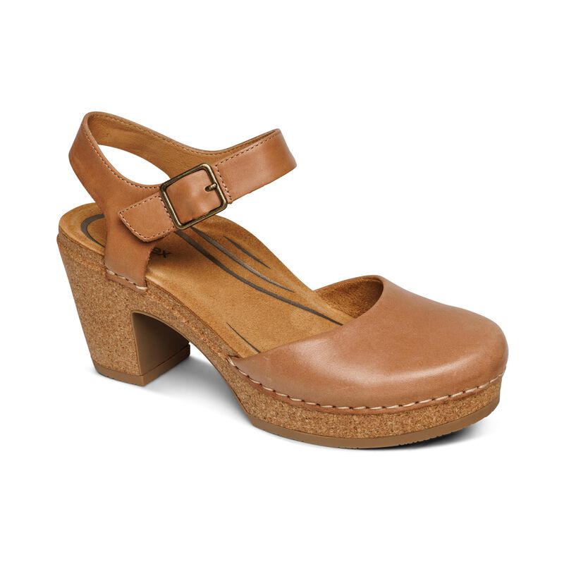 Finley Quarter Strap Cork Heel in Camel