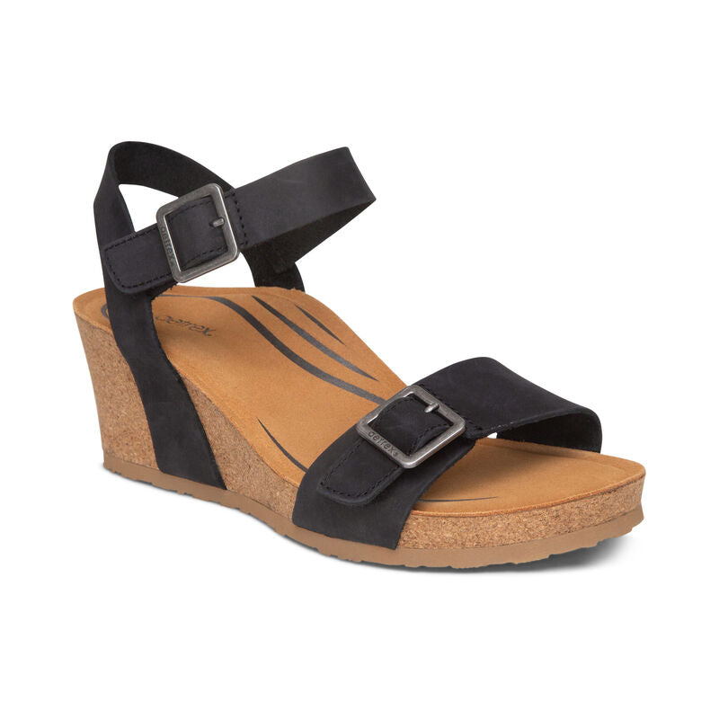 Lexa Cork Quarter Strap Wedge in Black