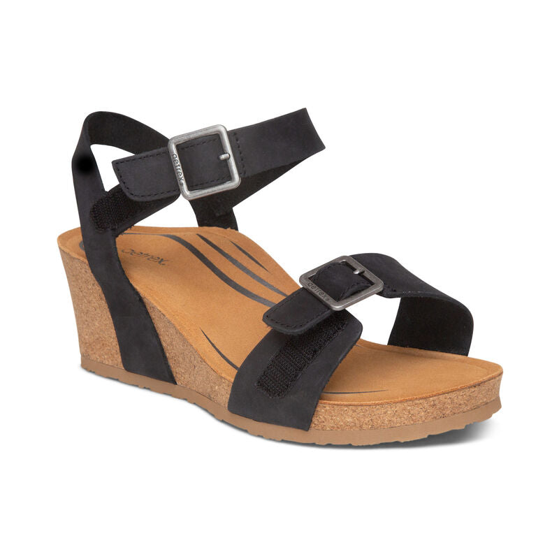 Lexa Cork Quarter Strap Wedge in Black