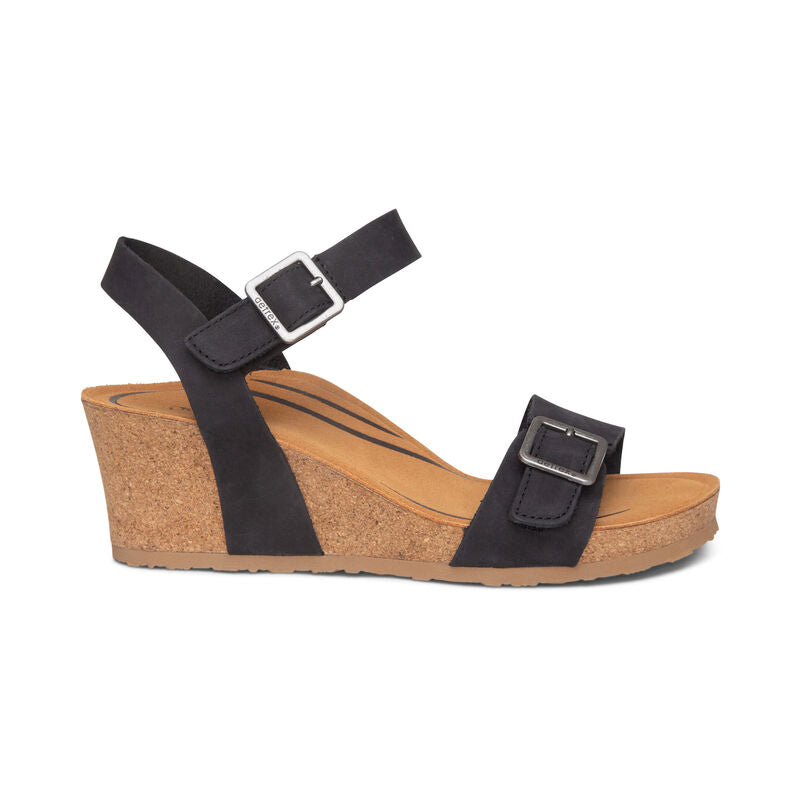 Lexa Cork Quarter Strap Wedge in Black