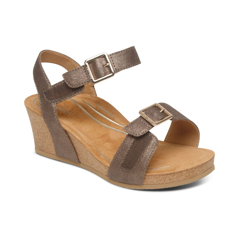 Lexa Cork Quarter Strap Wedge in Bronze