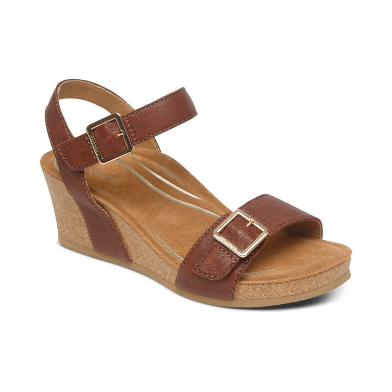 Lexa Cork Quarter Strap Wedge in Walnut