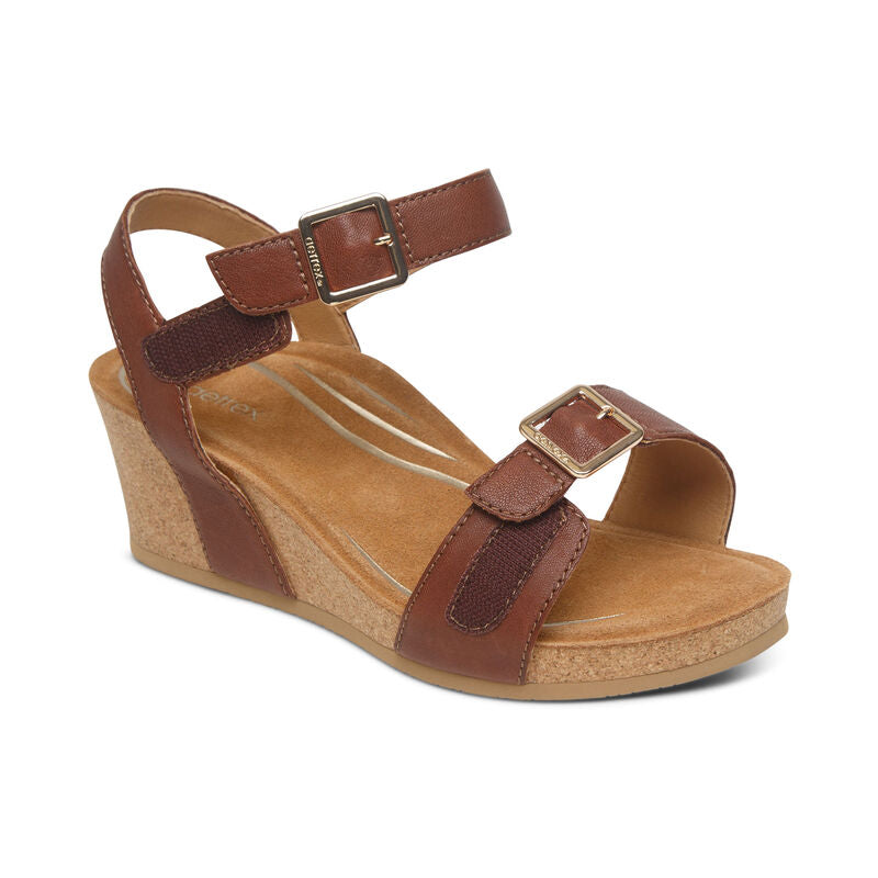 Lexa Cork Quarter Strap Wedge in Walnut