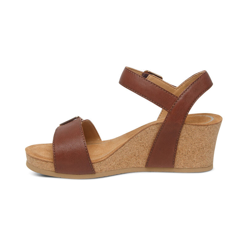 Lexa Cork Quarter Strap Wedge in Walnut