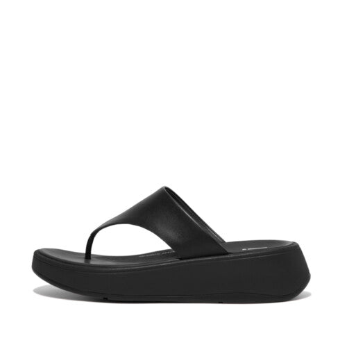 F-Mode Platform Toe Post Leather Sandal in All Black