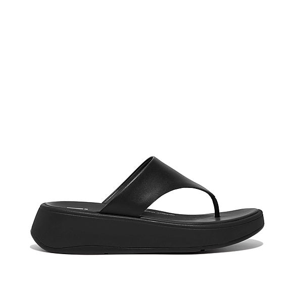 F-Mode Platform Toe Post Leather Sandal in All Black