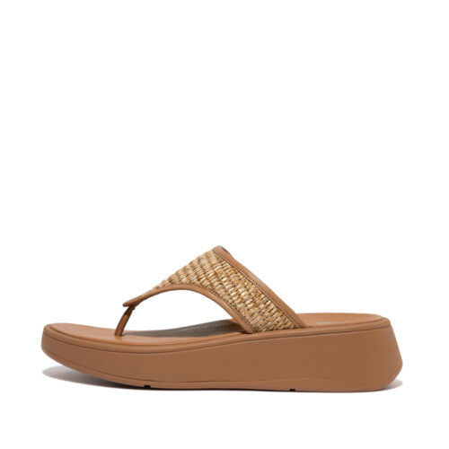 F-Mode Platform Toe Post Sandal in Latte Tan Raffia CLOSEOUTS