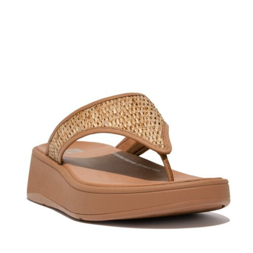 F-Mode Platform Toe Post Sandal in Latte Tan Raffia CLOSEOUTS