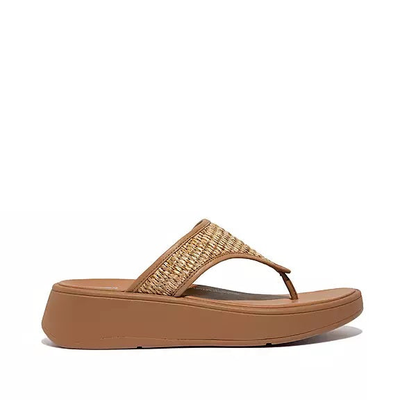 F-Mode Platform Toe Post Sandal in Latte Tan Raffia CLOSEOUTS