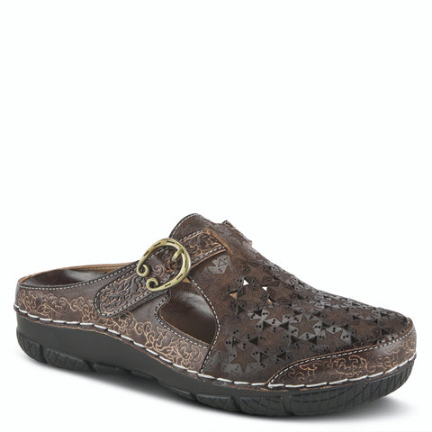 Popcorn Mini Flower Belted Clog in Brown CLOSEOUTS