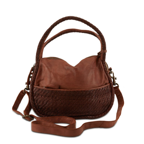 Fabulously Scrumptious Spiral Leather Handbag in Camel
