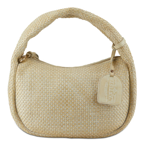 Intricately Woven Handbag in Light Beige Leather