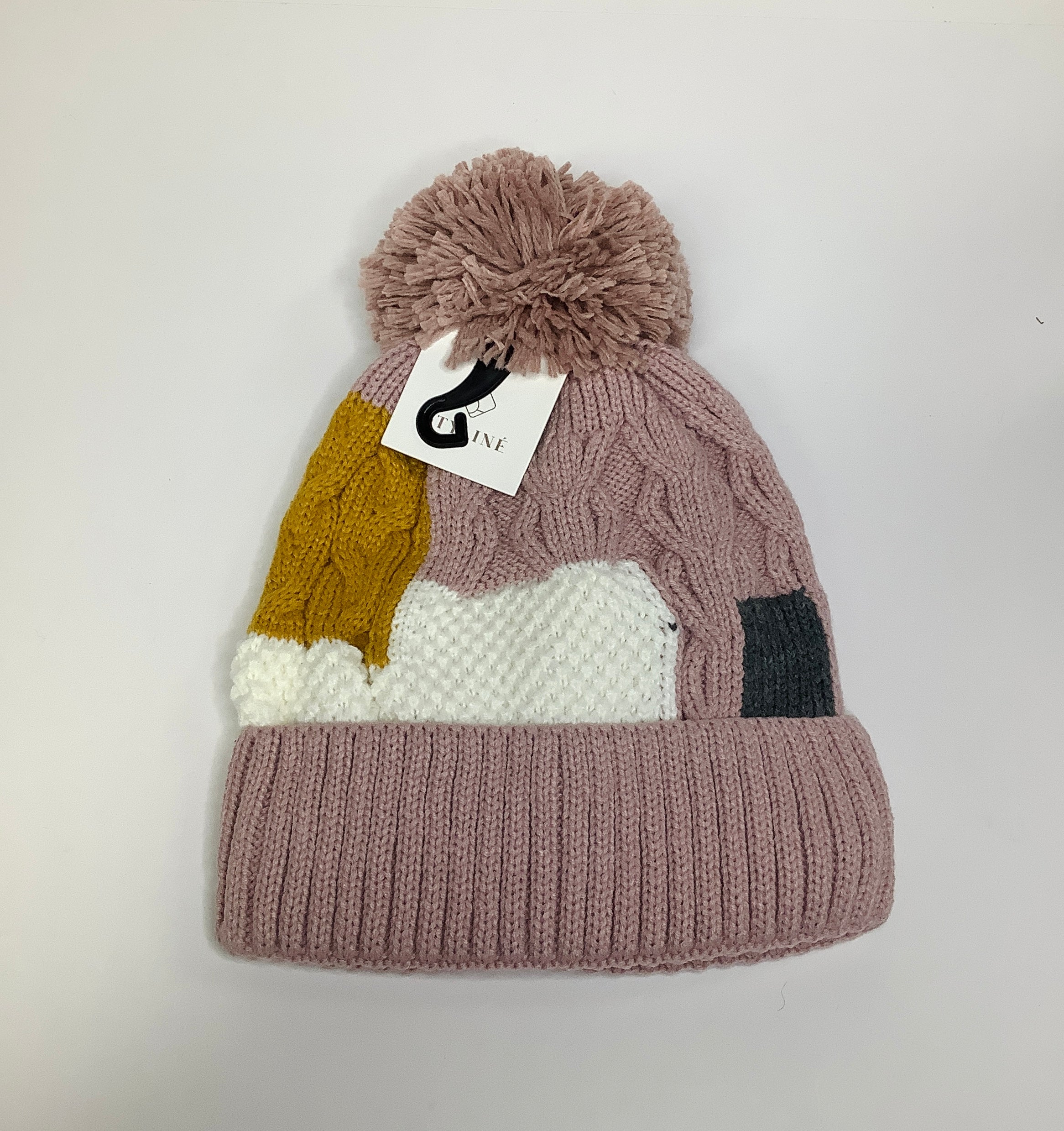 Patchwork Thermal Beanie With Pom Pom