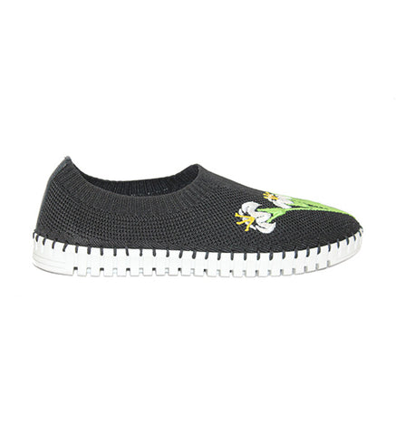 Lucy Stretch Sneaker in Black Floral Embroidered CLOSEOUTS