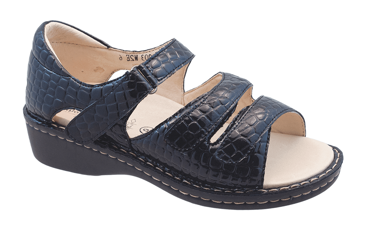 Andrea Velcro 3-strap Sandal in Black Croc CLOSEOUTS