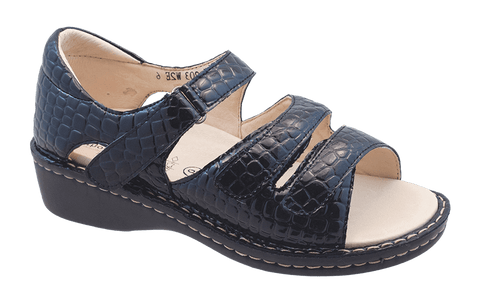 Andrea Velcro 3-strap Sandal in Black Croc CLOSEOUTS