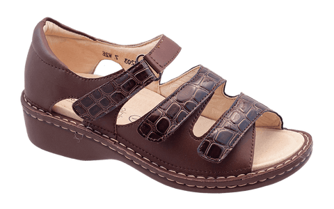 Andrea Velcro 3-strap Sandal in Brown Croc CLOSEOUTS