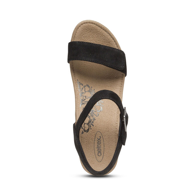 Sydney Quarter Strap Espadrille Wedge in Black Suede CLOSEOUTS