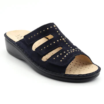 Sparkle Triple Strap Rhinestone Slip on Sandal in Navy CLOSEOUTS