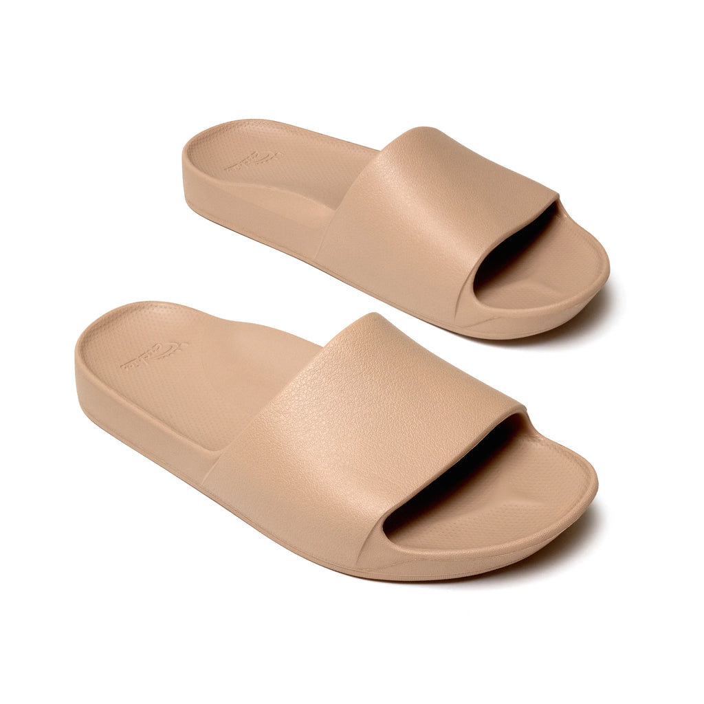 Archies Arch Support Slides in Tan – Tenni Moc's Shoe Store